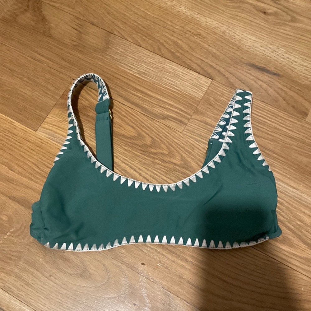 Green and white swim suit